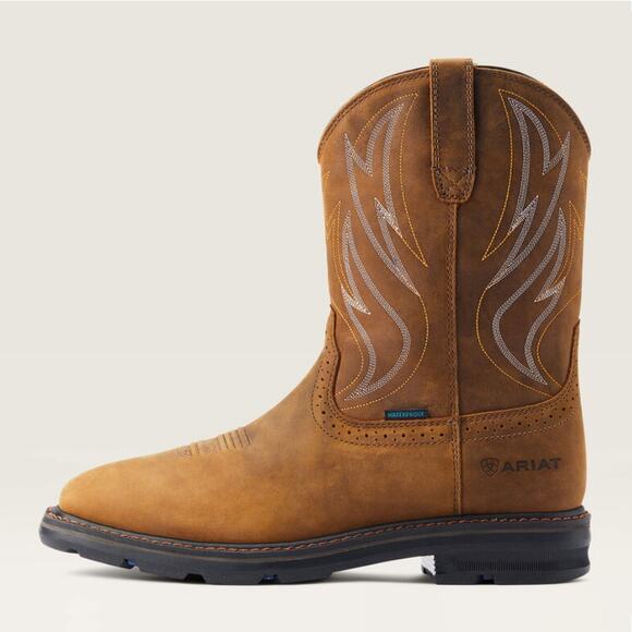 Ariat Men's Distressed Brown Sierra Shock Shield Waterproof Work Boots Size 10D - Picture 2 of 13